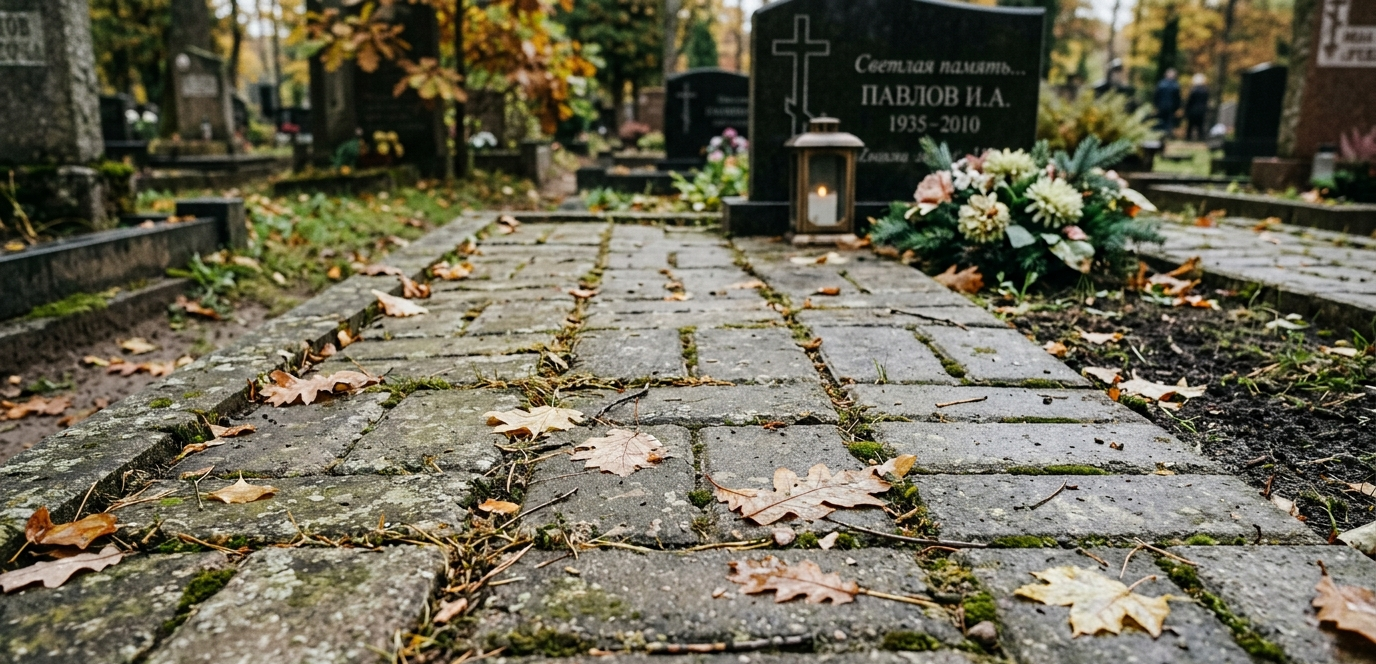 Тротуарная плитка на могиле — готовая работа Ритуал-С