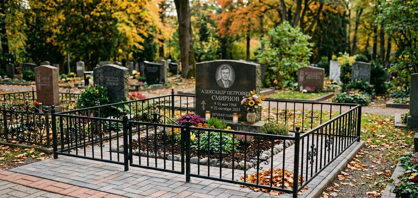 Убранная могила на кладбище в Лысьве — очищенный участок, чистый памятник