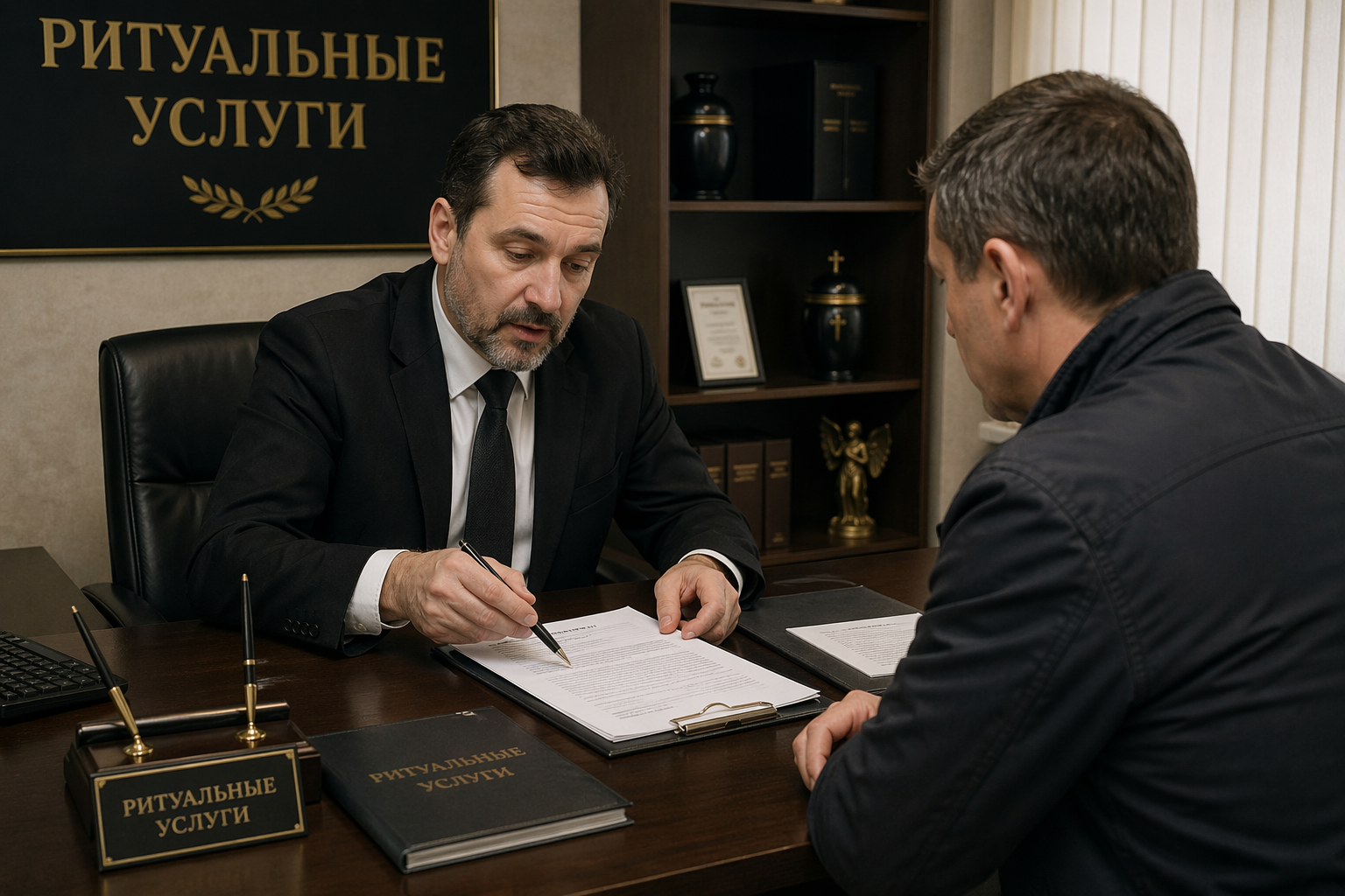 Ритуальный агент Ритуал-Сервис оформляет документы для установки памятника на кладбище Чусового