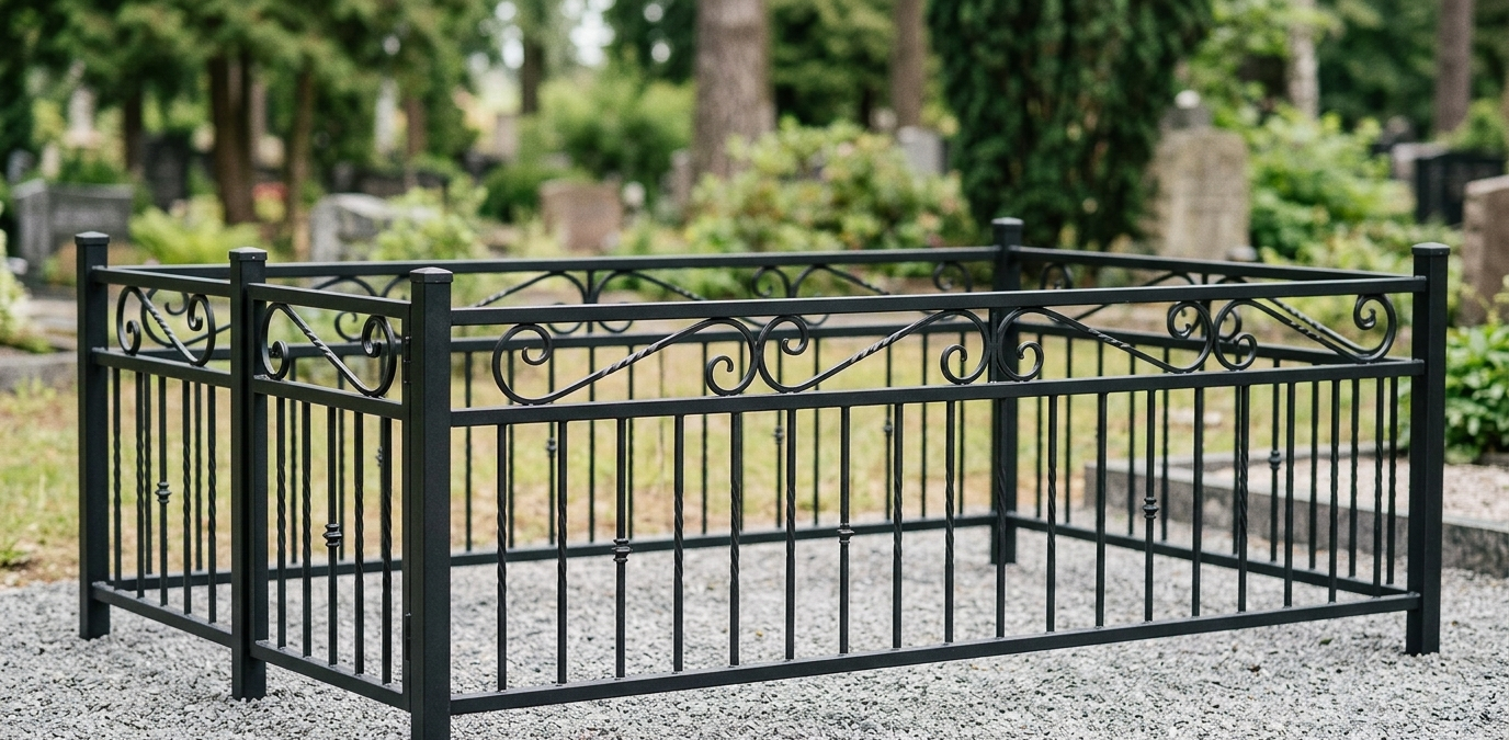 Секционная металлическая ограда с порошковым покрытием для могилы в Лысьве от Ритуал-С